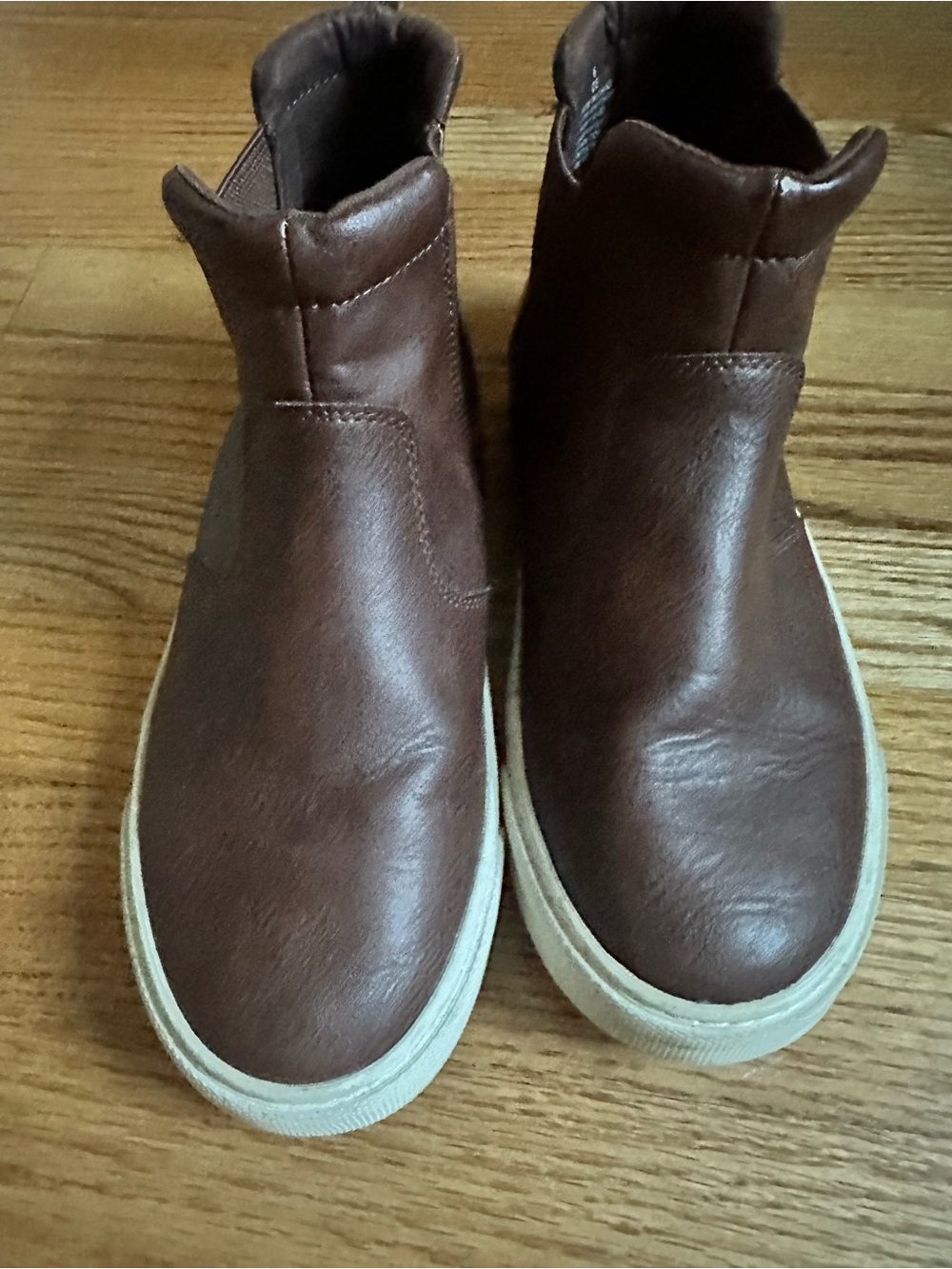 Kids Brown Slip-On Leather-Style High Top Sneakers